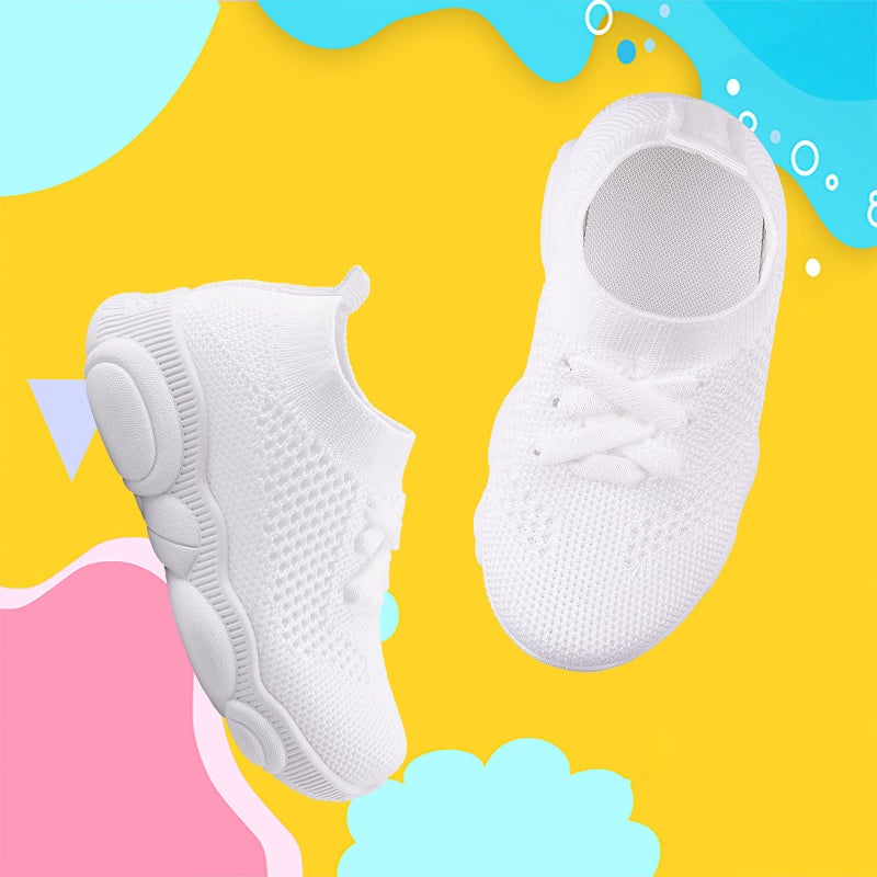 Charrost Unisex Toddler Sneakers 1-4 Years White 8 Toddler Medium Spring Summer Casual Breathable Mesh Slip-On Flat Sole Waterproof Anti-Skid Bear Character Botanical - Image 4